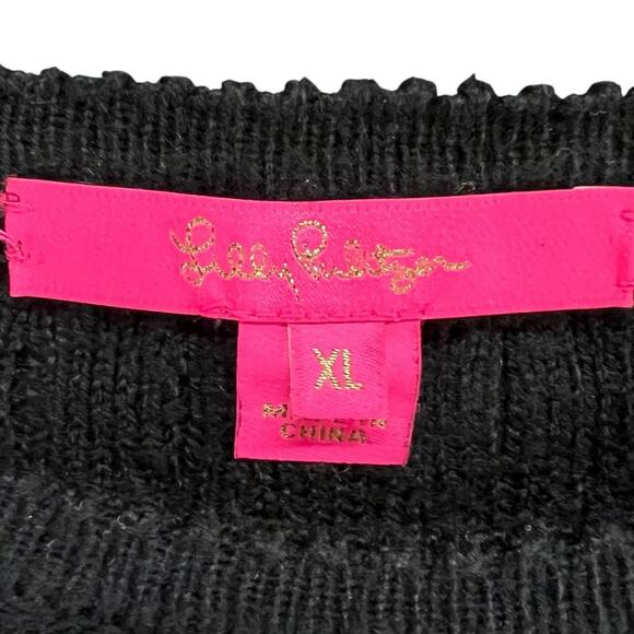 Lilly Pulitzer Sweater Dress XL Black Textured Cable Knit Button Cuffs Preppy - Picture 13 of 15
